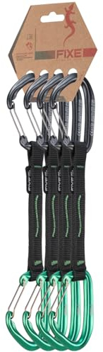 FIXE - Pack 4 Cinta Exprés Puput Wire para Escalada Deportiva y Vías Largas - Ligereza Extrema y Mosquetones Wire - Aluminio 7075 - Poliamida - Color Gris/Verde (18 cm)