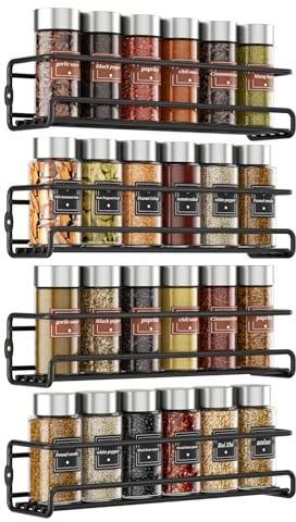Vaeqozva Spice Rack Wall Mounted, Kitchen Cupboard Organiser, Spice Rack for Inside Cupboard, Spice Organiser, Spice Racks, Kitchen Shelves Wall Mounted (4)