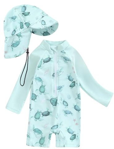 Traje de Baño Bebé UPF50+ con Capucha y Mangas Largas Rash Guard con Cremallera Traje de Baño Bebe Niño Niña de Verano de Playa Vacaciones para 0-3 Años