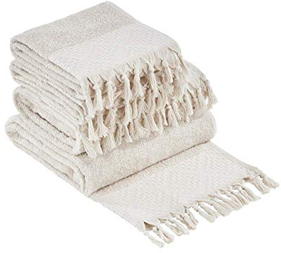 DONE Provence BOHÈME 4-tlgs Frottierset, 2X Gästehandtuch 2X Handtuch Zwirnfrotier Weich Hautfreundlich 100% Baumwolle Beige 500gr/m²