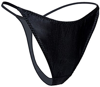Dam silke spandex G-string stringtrosa, sexiga T-back underkläder med mjuk satin, Svart, M