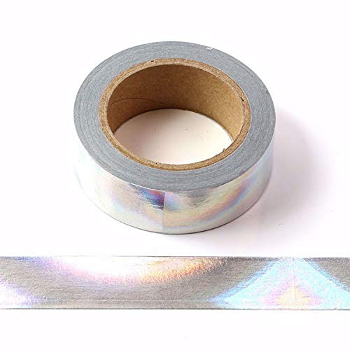 Nastro adesivo decorativo Washi in lamina, tinta unita, 15 mm x 10 metri (argento olografico)