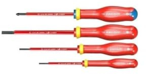 FACOM At4Vepb Set of 4 Insulated Protwist Screwdrivers 1000 V, Set of 2 Slotted Screwdrivers + 2 Prozidriv Tools Set Heat-Treated