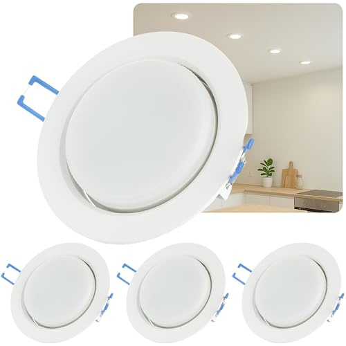 3x LED Einbaustrahler 230V Aluminium rund – 8W GX53 Fassung, (750lm, 4000K Neutralweiß) – Ultra flache Einbauspots, Ø95mm Lochmaß Deckenspots Weiß matt