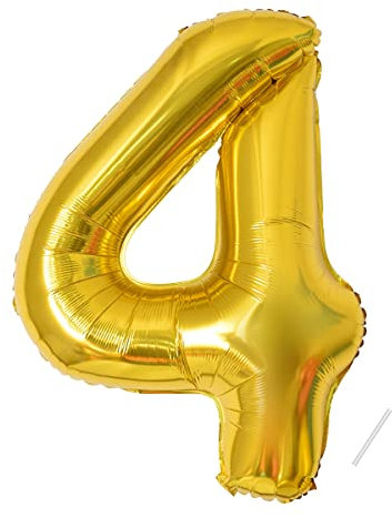Geburtstag zahlen luftballon 4 jahre | Folienballon 4 XXL Gold-Riesen Folienballon in 40 - 101cm Geburtstagsdeko - Ballon Zahl Deko zum Geburtstag - fliegt mit Helium