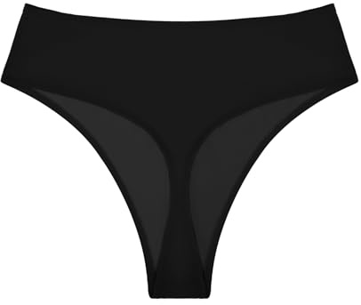 Annbon Slip Bikini Perizoma a Vita Alta per Donna Pantaloni Rave, Taglio Alto, Costume da Bagno, Nero, XS