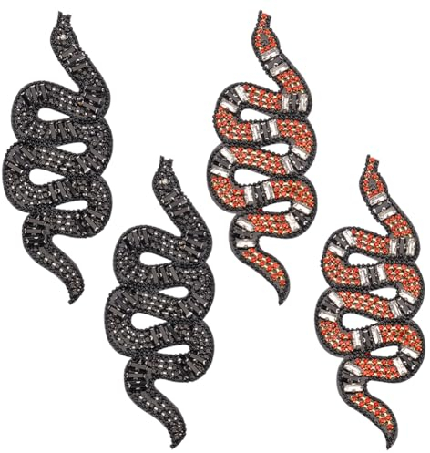 INFUNLY 4 Stück Handgefertigter Strass-Schlangen-Patch Schlangen-Perlen-Patches Zum Aufnähen Für Kleidung Reptilien-Applikation DIY-Stickapplikationen Schlangen-Perlen-Patch Für Schuhe