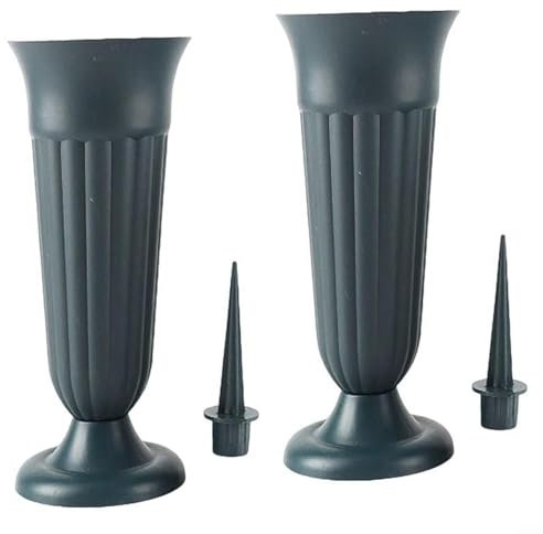 CWOQOCW 2 supporti per fiori per tombe, decorazioni per cimitero, vaso per fiori in resina e plastica (verde)