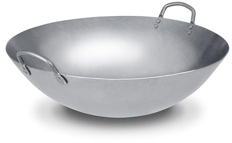 Craft Wok Wok 46 cm grande de acero al carbono martillado a mano estilo cantón de 18 pulgadas (parte inferior redonda) / 731W87-18in
