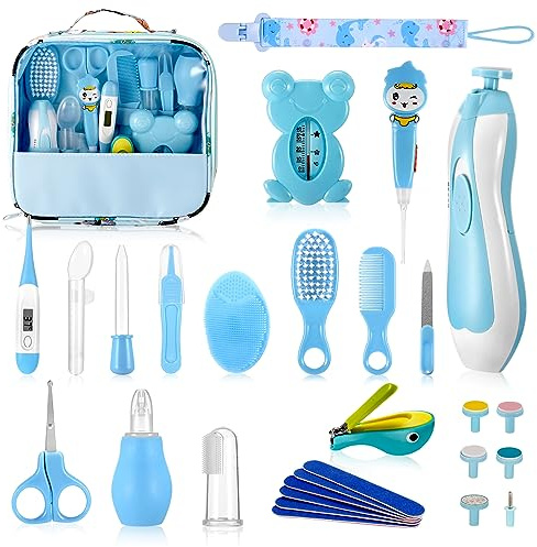 Baby Healthcare and Grooming Kit, 28PCS Upgraded Safety Care Kit, with Hair Brush Comb Nail Clippers and More for Newborn Infant Toddlers Baby (Blue)