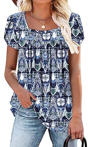 CHICZONE Womens Short Sleeve Tunic Tops for Leggings Loose Fit Summer Square Neck Blouse Shirts