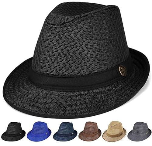 Initlove Mesh Fedora Trilby Hat - Packable, Short Brimmed, Black