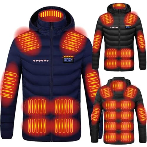 ZEZKT Chaqueta de Plumas Calefactable Calefactor Temperatura Ajustable Chaqueta cálida de invierno 21 Zonas 4 Temperaturas Ajustables Abrigo con Capucha con calefacción USB (Batería no incluida)