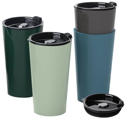 Greentainer 4 Pack Plastic Travel Coffee Mug Set, 20 oz Spill Proof Drinking Cups with Lids, Pobtable to Go Camping Coffee Tumbler Reusable Coffee Mugs with Lids, Dishwasher & Microwave Safe