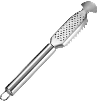 Rimozione delle squame di pesce, raschietto per squame di pesce con design a grattugia, pelapatate facile rimozione della forfora e delle frattaglie, coltello da pesca in acciaio inox