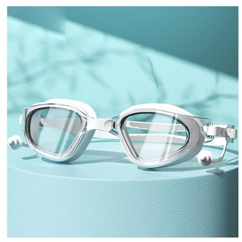 Lunettes de natation, pour homme et femme, protection UV et anti-buée, avec 2 bouchons d'oreille, lunettes de plongée pour adultes avec étui de protection, sangle en silicone réglable, lunettes de