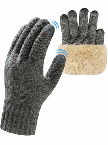 Joligiao Herrhandskar vinter pekskärmshandskar med mjukt fleecefoder vinter stickad handske för män kvinnor termisk handske förtjockade manschetter för vindskydd unisex utomhussport löpning skidåkning