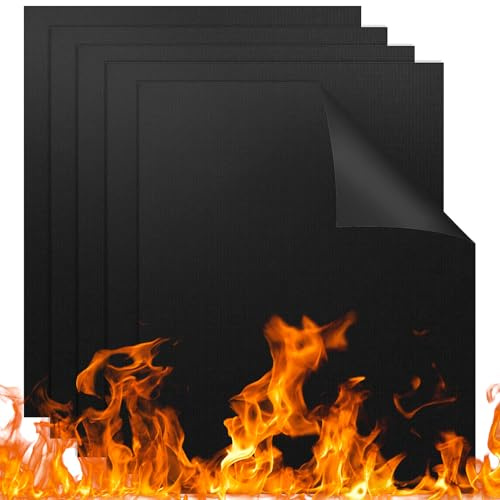 Omnikryp Grillmatte für Gasgrill, 5er Set 40x33cm BBQ Grillmatte, Backpapier Wiederverwendbar, Grillmatten Teflon, Zuschneidbar, für Gasgrill, Holzkohlegrill, Elektrogrill, Luftfritteuse