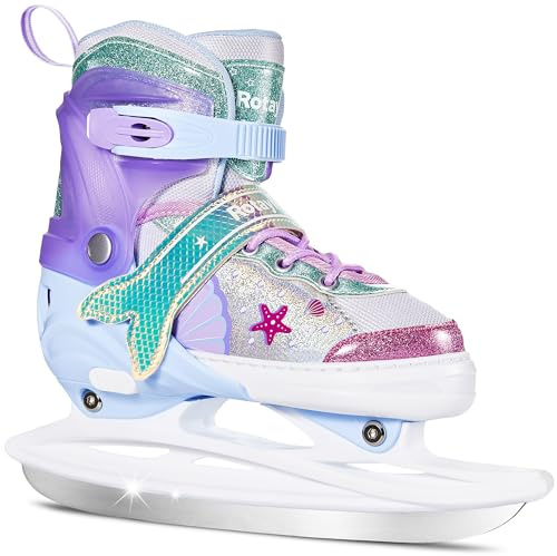 Mermaid Tail Girls Ice Skates, Adjustable Ice Skates for Kids Youth Ages 3-12, Toddler Ice Hockey Skates for Beginners, Warm and Comfortable Lining Ice Skating Shoes for Outdoor and Rink(Medium, Blue)