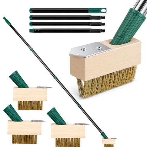 LSC Patio Weed Remover Tool 120cm Long Handle Weed Brush with 3 Replaceable Heads Moss Remover with Wire Brush & Scraper for Block Paving Driveway Garden Path and Patio Cleaning