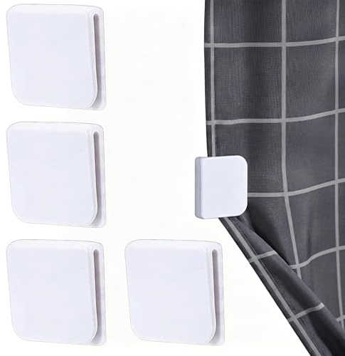 ZIOYANE 4 clips de cortina de ducha, protectores autoadhesivos de ABS, resistentes al viento, antisalpicaduras, soporte de cortina y peso de cortina para bañera