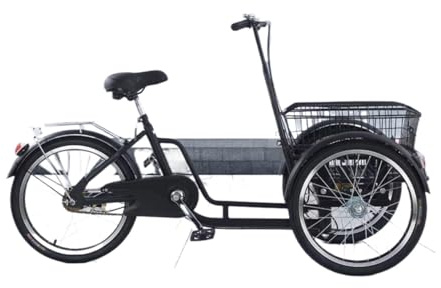 EABKLPQRS Trike 3-Rad-Lastenfahrrad, Schwarzes 20-Zoll-Tandem-Dreirad mit Verdeck und Korb