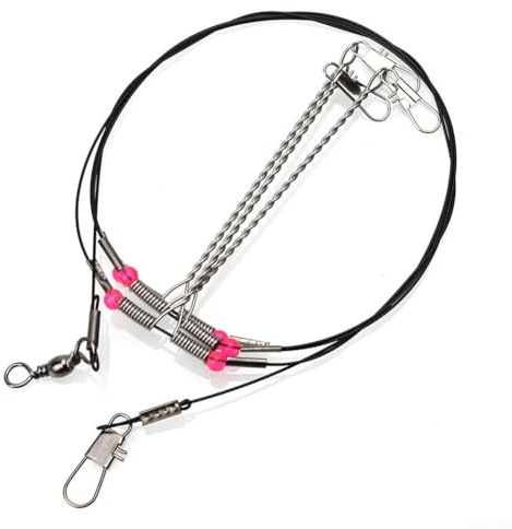 5 cables de rastreo para pescadores con línea principal de acero inoxidable de 0,6 mm de diámetro con broche y giro para una fijación segura del señuelo