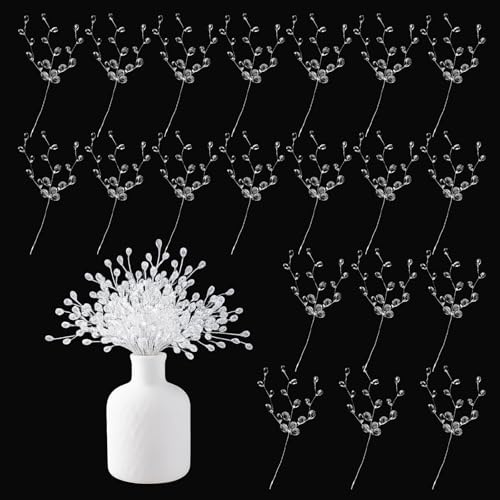 Confezione da 20 rami decorativi in cristallo acrilico trasparente – rametti decorativi con perline lucide per decorazioni per rametti natalizi, casa, vaso, festa, DIY e decorazioni invernali, 16cm