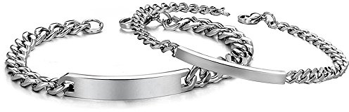 OIDEA Bracciale Braccialetto per Coppia Lovers Braccialetto in Acciaio Inox Liscio Regalo per Amante Argento(1 Coppia)