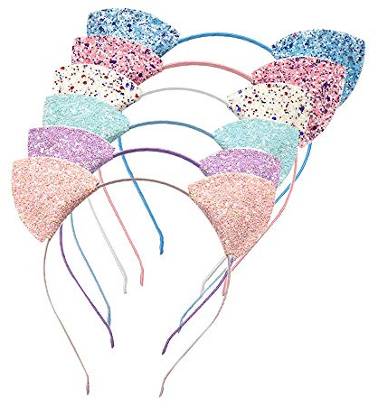LIRILA Sequin Cat ears Headband for Women, Glitter Cat Ear Headbands, Cosplay cat ears Headband for adult children for Party Celebration Daily Wearing one size pack of 6 Colors (Multicolor)