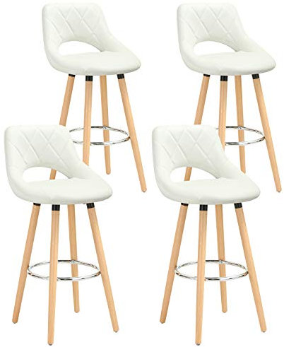 WOLTU Barhocker 4er Set, Barstuhl Küchenhocker Thekenhocker, Hocker mit Rückenlehne Fußstütze, aus Holz Kunstleder, für Bar Küche Theke Restaurant Café, Weiß, BH111ws-4