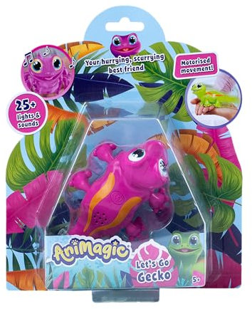 Animagic Let's Go Gecko (Rosa), Gecko Spielzeug ab 3 Jahre, Eidechse Roboter Interaktives Kuscheltier. Kinderspielzeug