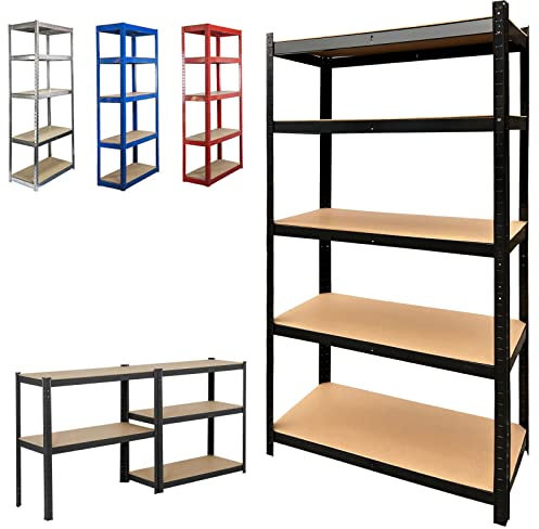 Garage Shelving Units - Heavy Duty 5 Tier Black Adjustable Shelving Shelf Racking Unit Storage Rack - 175KG Per Shelf - Metal Shelves Boltless Rack for Workshop, Shed, Office - 150cm x 70cm x 30cm