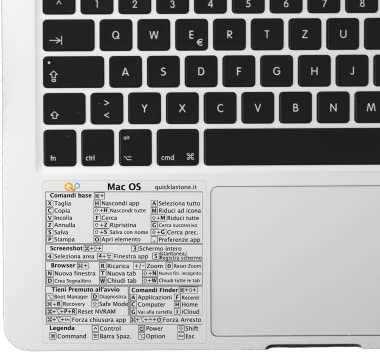 Quick Last One - Adesivo per Scorciatoie da Tastiera per Mac - Shortcut Sticker - Aumenta la tua produttività con le scorciatoie essenziali (Trasparente - Scritte nere, 1)