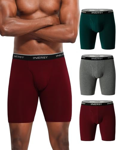 INNERSY Boxershorts för män, långa kalsonger, bomull, retroshorts, anti-skavning, trunk, 3-pack, Julfärg, XL