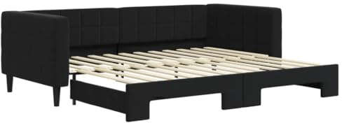 vidaXL Tagesbett, Sofabett Ausziehbar, Gästebett Schlafsofa für Schlafzimmer Wohnzimmer, Ausziehbett Sofa Bettsofa, Modernes Design, Schwarz 90x200cm Samt