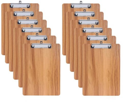 GUOKOFF Klemmbrett Holz A4, 12 Stück Klemmbrett A4, Schreibbrett Klemmbrett mit Metalklemme, Schreibplatte Klemmbretter Clipboard DIN A4