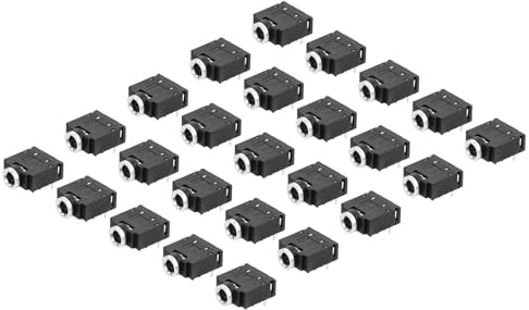 QUARKZMAN Conector de Toma de Audio de 5 Pines x 25Pcs Conector de Toma de Auriculares Hembra de Montaje en PCB de 3.5 mm para Equipos de Audio y Video, [Negro]