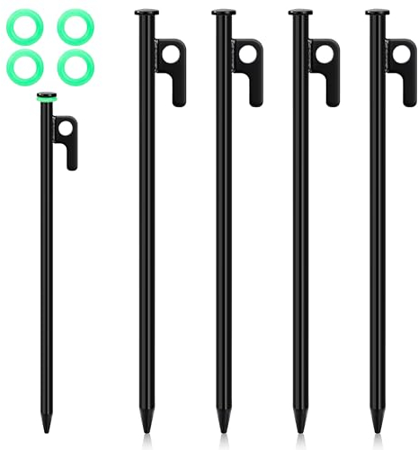 AYMQC Zeltheringe 25cm Robuste Stahlnagel aus Geschmiedeter Stahl Stabile Zelt Heringe mit Haken und Loch für Outdoor, Camping, Wandern, Reisen 4 Stück