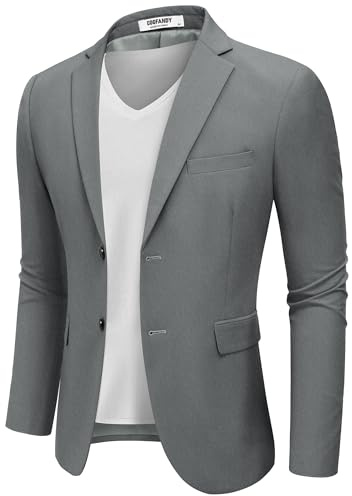 COOFANDY Blazer kostymjackor för män, affärsjacka, fritidsjacka, normal passform, 2 knappar, Mörkgrå, XL