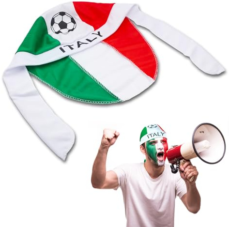 BullTek Bandana para aficionados de la selección italiana, transpirable y elástica, deportiva, bandera italiana con balón de fútbol, gorro deportivo, accesorio perfecto para el deporte