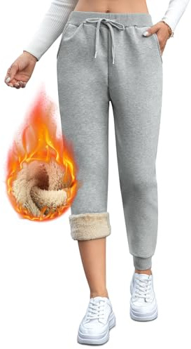 Vorvowry Fleece Lined Joggers Womens Fluffy Sherpa Trousers Warm Thermal Sweatpants Winter Thick Tracksuit Bottoms Drawstring Pockets for Ladies Running Fitness M Legging Light Grey