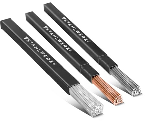 STAHLWERK WIG Schweißstäbe 3er Set – Stahl, Edelstahl, Aluminium Ø 2,4 x 500 mm (ER70S-G3, ER307Si, ER4043Si5) – je 1 kg Schweißzusatz, universell einsetzbar, inkl. Aufbewahrungsbox