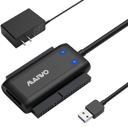 SATA IDE to USB 3.0 Adapter Cable, External Hard Drive Reader Converter for Universal 2.5/3.5 Inch IDE/SATA HDD/SSD and 5.25 inch DVD/CD-ROM Drive, 12V/2A Power Adapter