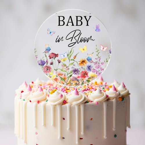 Guawubiang Baby in Bloom Cake Topper, Floral Decor, Baby Shower & Birthday Party Decoration, Multicolored, Pastel, 1 Count, 1 Piece, Acrylic, 4.7 x 7.1 inches
