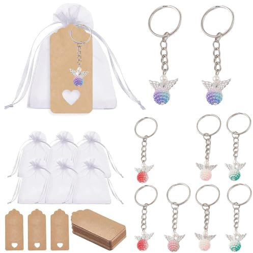 PYRUVAE 30 Set Schutzengel Anhänger, Gastgeschenke Taufe Hochzeit mit Organza Tasche und Kraftpapier Anhänger, für Kommunion Gastgeschenke Konfirmation Taufe Geschenk Abschied(Stil 4)
