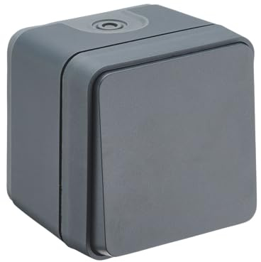 DEBFLEX - Cyklone -Botón Pulsador Estanco Completo - Interrupteur de Pared - IP55 - Interior/Exterior - Instalación en Superficie - Gris Oscuro - 75 x 75 x 65 mm