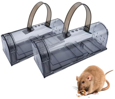 Piège Vivant pour Souris, Piège À Souris, Lot De 2 Piège À Souris Hygiénique Respectueux des Animaux Piège À Souris Vivant Réutilisable Pas De Contact avec Les Souris, avec Poignée, Gris