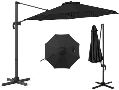 COSTWAY 3M/3.3M Garden Cantilever Parasol, Outdoor Offset Banana Hanging Umbrella with 360° Rotation and Cross-shaped Base, Sun Shade Canopy for Patio Backyard Poolside (294 x 294 x 248cm, Black)