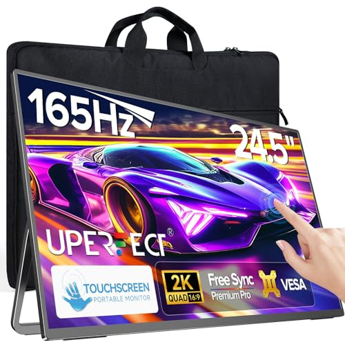 UPERFECT 24,5 2K 165Hz Touch Screen Monitor Portatile 2560x1440 QHD 100% sRGB Schermo con Supporto Regolabile 180° Mini HDMI USB C per PC Laptop Console di Gioco, Compatibile con VESA